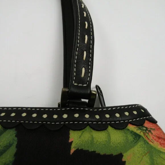 Vintage Isabella Fiore Cherry and Floral Beaded Topstitched Black Leather Bag - Picture 5 of 7
